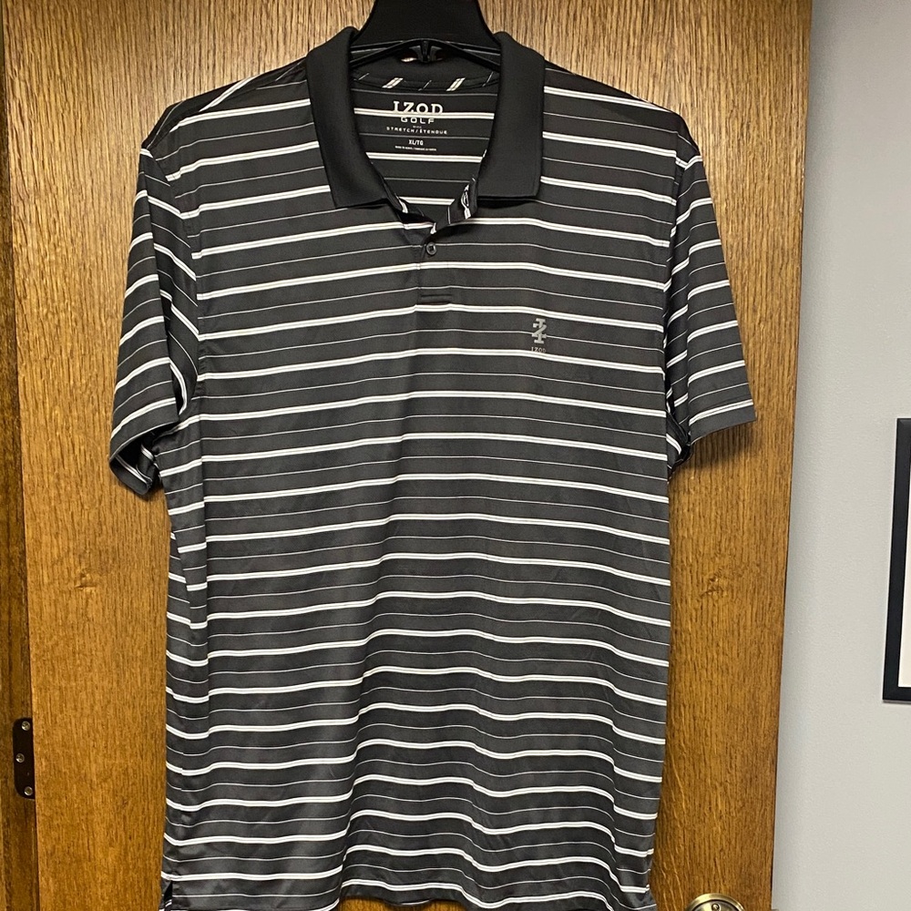 IZOD Men's Polo Shirt with Gray and White Stripes